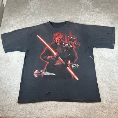 Vintage Star Wars Darth Maul T-Shirt Mens XL Faded Black Episode 1 Distressed