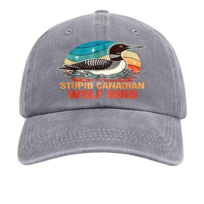 Loon Bird''CANADIAN WOLF BIRD'' Graphic Washed Baseball Cap, Hiking & Nature Trips