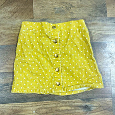 Girls Yellow/White Polka Dot Corduroy Cotton Button Front A-Line Skirt 5/6