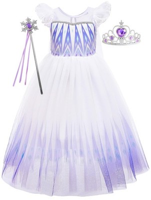 PURFEEL Girls Princess Dress Elsa Kids Party Dress Ice Costume Sets White