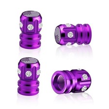 4 Pack Valve Stem Caps, Aluminum Tire Air Caps, with Mini American Flag Purple