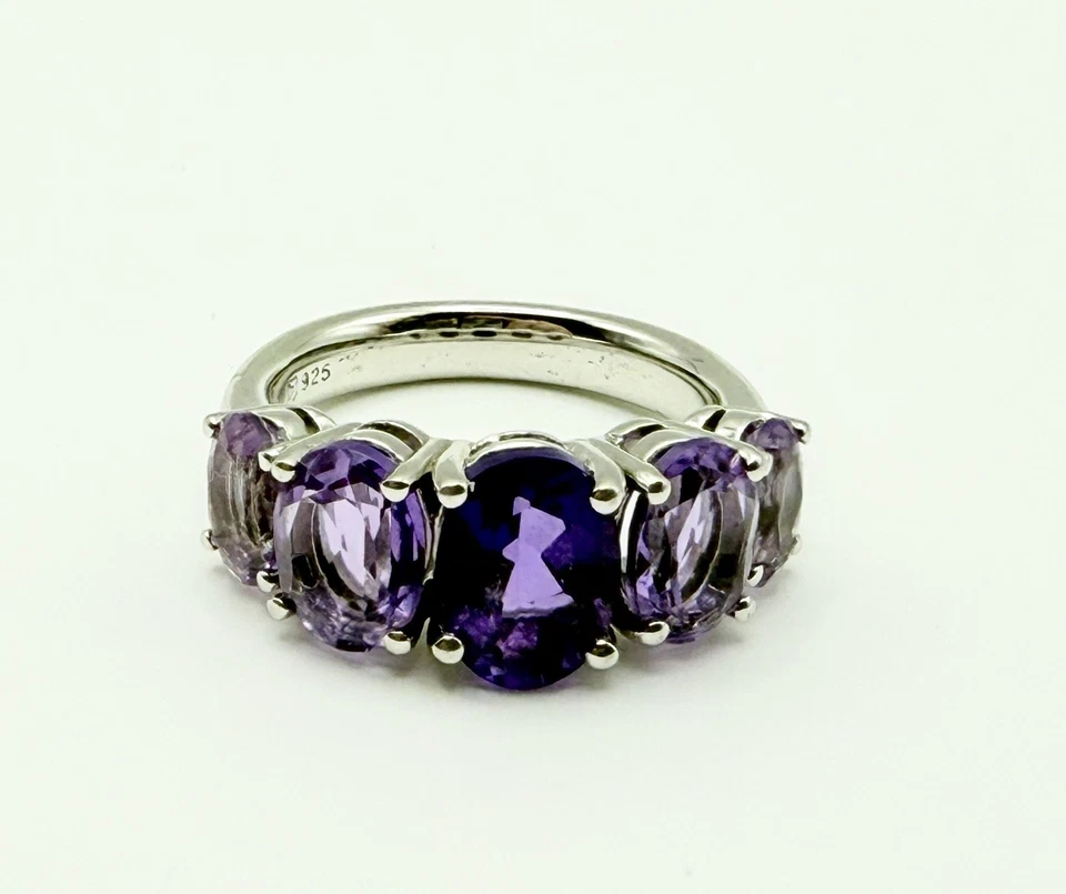 Anillo de plata esterlina amatista talla 5 MICHELLE ALBALA 5 piedras amatista plata 925 Foto 2 de 4