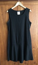 Next Sleeveless Linen Blend Dress Size 14 Black Round-Neck Summer Smart Cool LBD