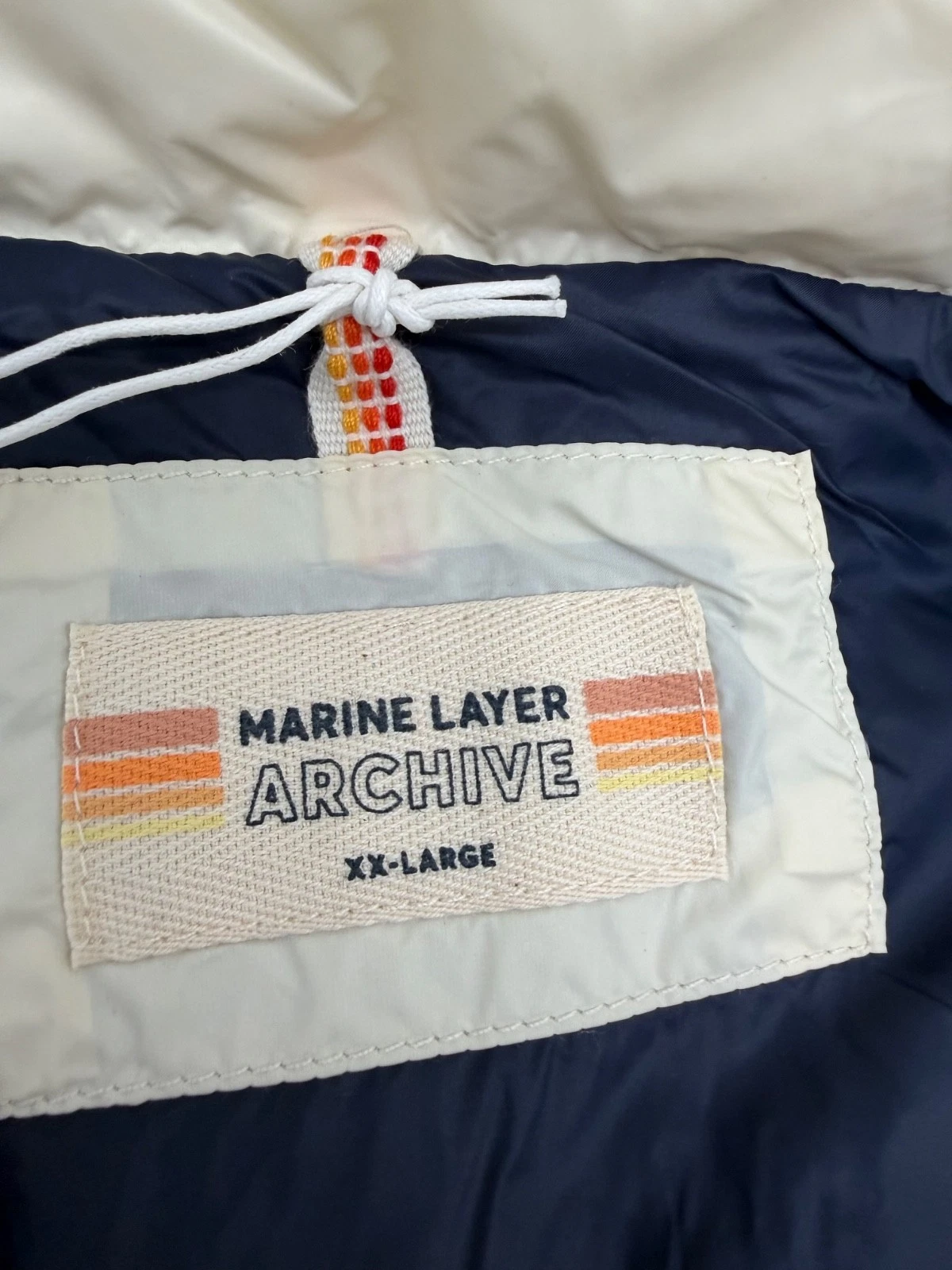 New Marine Layer Archive Boreal Puffer Vest Navy White Stripe Chevron Jacket XXL image 7