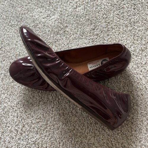Lanvin Women's Burgundy Patent Leather Slip On Ballet Flats Shoes - Picture 4 of 5