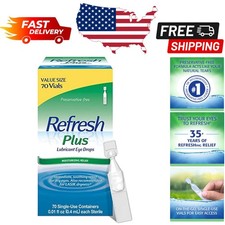 Plus Dry Eye Relief Eye Drops - Fast-Acting, 70 Single-Use Vials for Eye Comfort