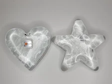 Lot Blenko Clear Glass #201 Star & #902 Heart Paperweight with Original Labels