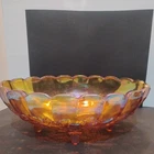 Indiana Large Oval Marigold Amber Carnival Glass Footed Fruit Bowl Vintage