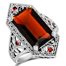 10CT Fire Garnet 925 Solid Sterling Silver Nouveau Style Ring Sz 6 US7