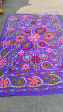 Boho Suzani Embroidered Throw Blanket Purple ...
