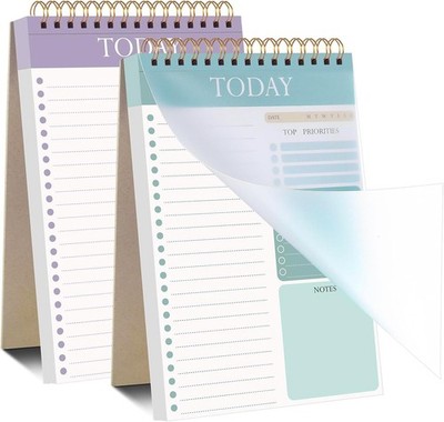 Thboxes 2 Pack To Do List Notepad, A5 Undated Daily A5, Green & Purple Nature