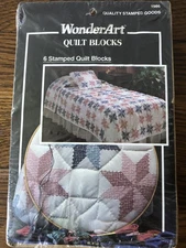 NOS WonderArt Stamped Cross Stitch Quilt Blocks STARBURST 17 x 17