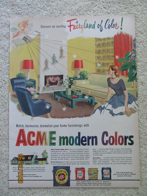 1951 Original Ad - Acme Paint, Fairyland of Color (Plus Linoleum by Pabco)