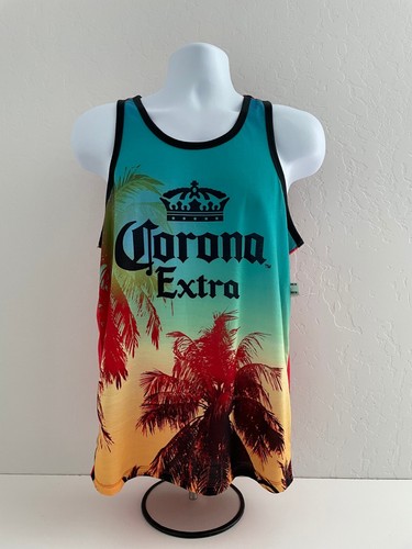 NWT Corona Mens Size M Tropical Sleeveless Round Neck Tank Top Gym T-Shirt