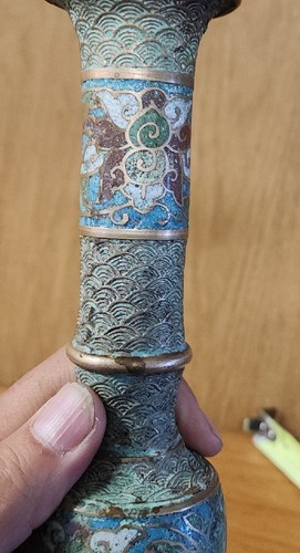Antiker Champleve Cloisonne Kerzenständer blau & Messing, 9,5 Zoll - Bild 8 von 12