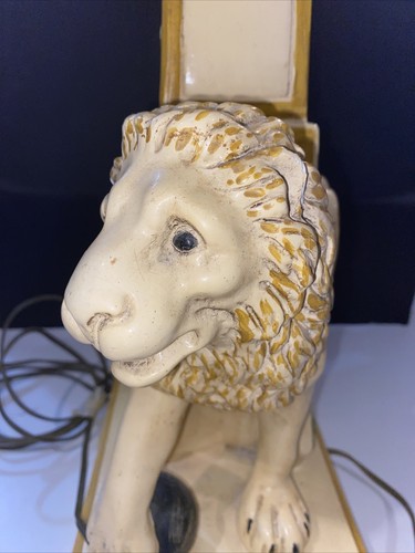 RARE VTG Hand Painted Italian Majolica Lion Lamp MCM 39” 14 lbs & 14 oz - Picture 11 of 24