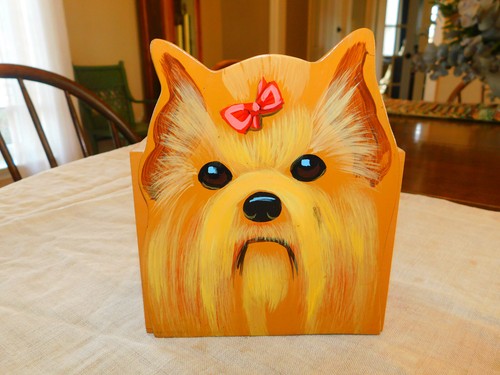 Vtg Wooden YORKIE DOG Trinket Box Hand Painted 1993 R Richards Yorkshire Terrier