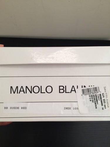 Nuevo en caja $595 Manolo Blahnik BB Gamuza Punta Redonda 7.5 Rojo - Imagen 8 de 8