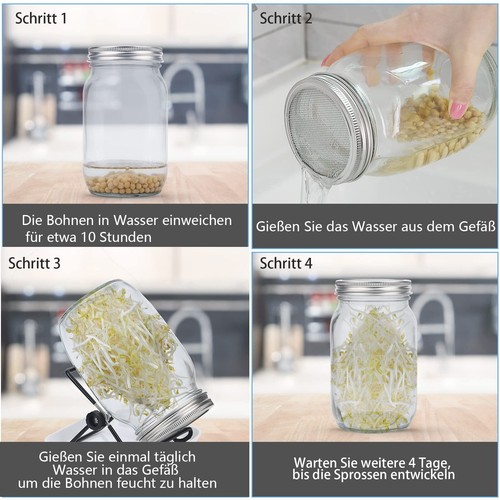 2X 1000ml Sprossenglas Set Keimglas Keimgerät Keimgläser Mit Abtropfschale Satz - Bild 7 von 19