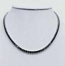 18Ct Round Cut AAA Black Diamond Tennis Necklace 14K White Gold Plated 18 inch