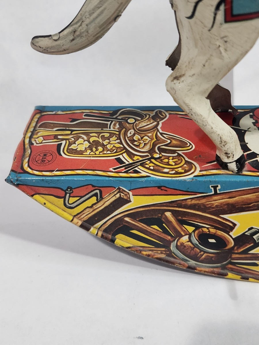 Marx Tin Wind Up Hop A Long Cassidy Rocking Lasso on Horse