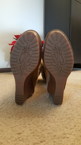 UGG Brown Leather Sheepskin Fold Over 