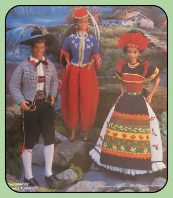 11-1/2'' to 12'' Fashion Doll Crochet FOLK COSTUMES by Annie's Attic Vtg 1996