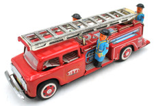 Vintage 10" FIRE ENGINE LADDER TRUCK Tin Litho Friction Power Toy Made In Japan