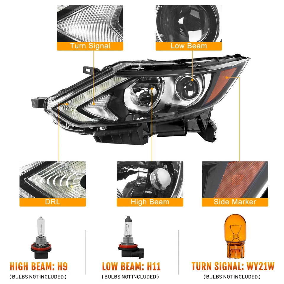 For 2017 2018 2019 Nissan Rogue Sport Halogen Left Driver Headlight Headlamp - Image 2 of 4