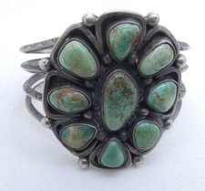 Navajo Sterling Silver Green Turquoise 9 Stone Cuff Bracelet 118 grams Stunning