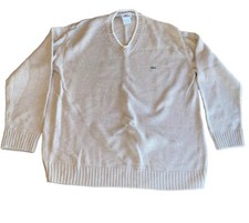 Vintage Lacoste Sweater Sz XL Mens 6 V Neck Logo Alligator Pullover Beige Y2k