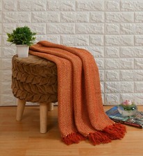 Large & XL 100% Cotton Woven Herringbone Fringed Sofa Blanket Chair Bed Throws