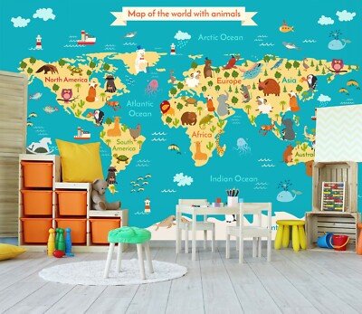 3D Pink Octopus A681 World Map Wallpaper Wall Mural Removable Self-adhesive Amy