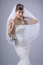 Bridal Wedding Veil Ivory 2 Tiers Long Fingertip Length With Rhinestone Edge