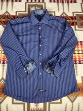 ENGLISH LAUNDRY FLIP CUFF Men  s Gray Striped Long Sleeve Shirt 17 1/2 34/35