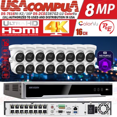Hikvision 16CH 4K NVR 8MP IP Outdoor POE IP Security Camera System MIC Audio Lot