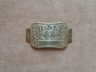 ANNÉE 1935 PLAQUE FISCALE DE VÉLO EN LAITON