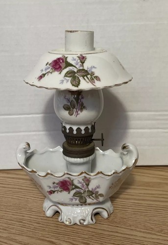 Vintage Moss Rose Mini Oil Lamp ,a Deep Rose Color Shade with a Wick