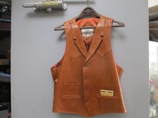 NOS Vintage Tannery West Men's 44 - Leather Vest - Tan - Rare - Excellent NEW