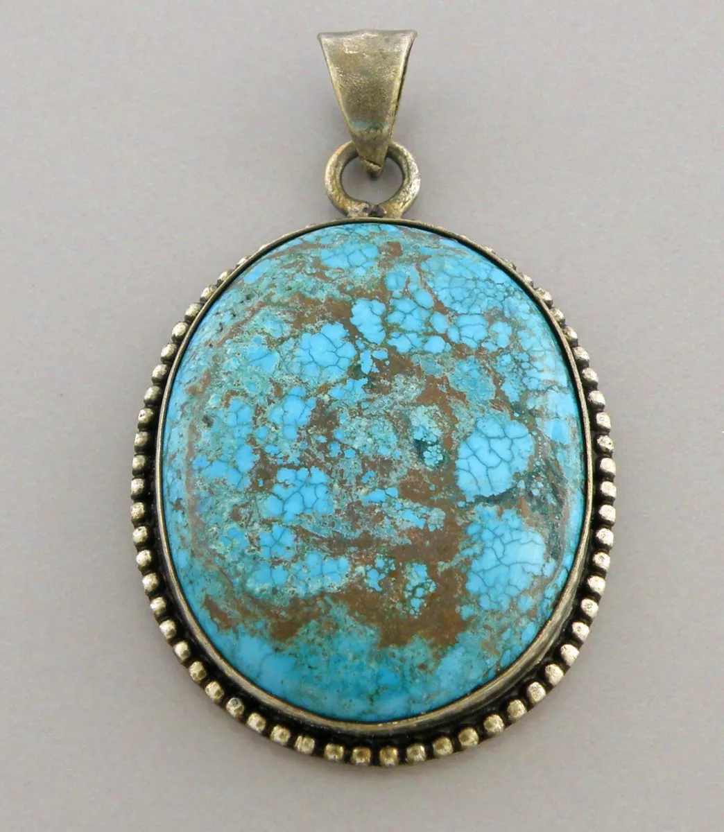 VINTAGE BEAUTIFUL STERLING SILVER LARGE SPIDERWEB TURQUOISE