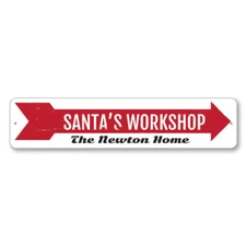 Santa's Workshop Sign, Custom Holiday Arrow Sign, Metal Family Metal Wall Decor