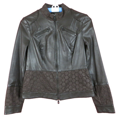 LTR0689- ETCETERA Women's Leather Biker Jacket Eyelet Pocket Dark Brown Size 4