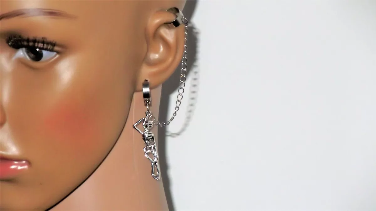 Skeleton Noose Chain Wrap Cuff Earrings Jewelry Goth Pair Unisex Piercing Req d
