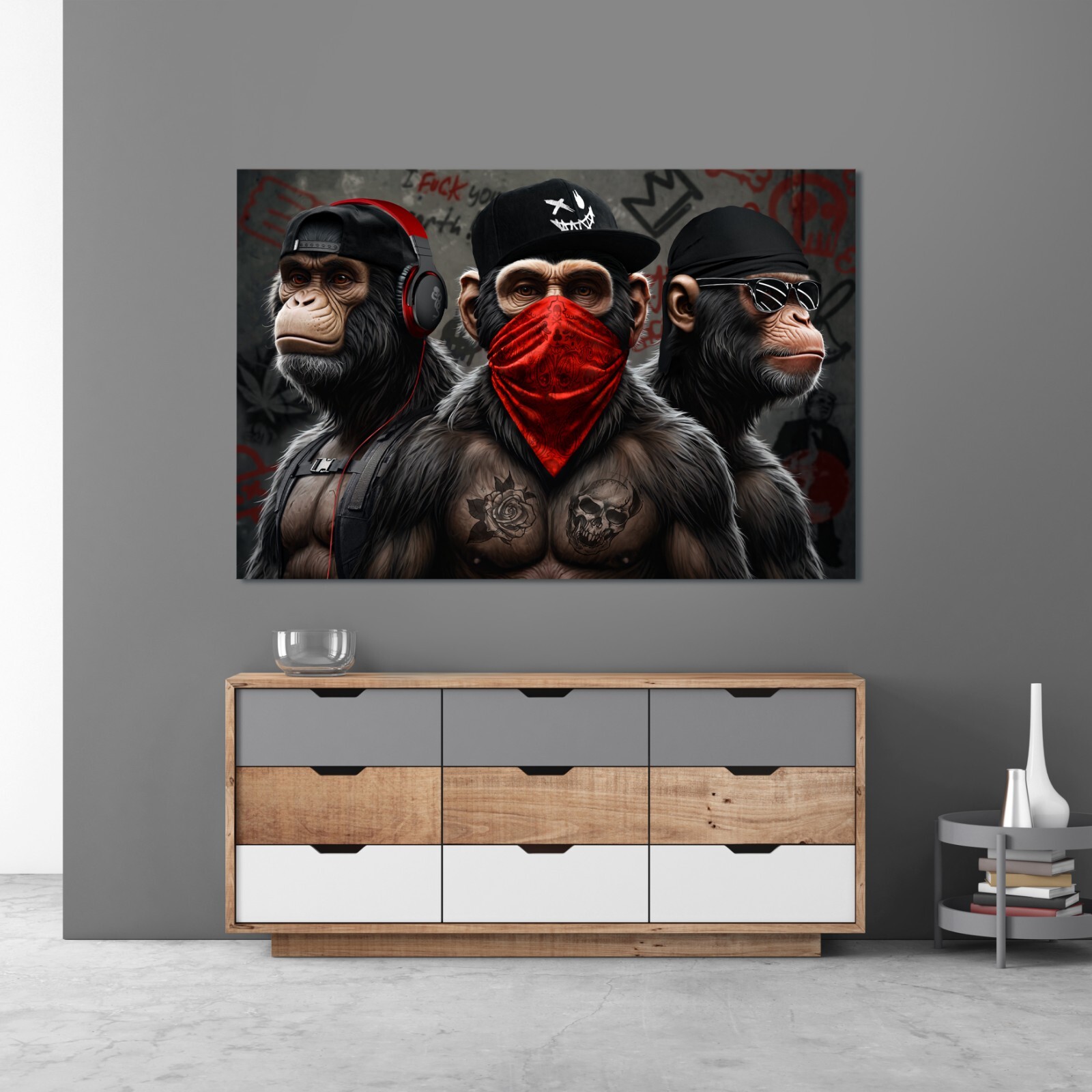 ✅ Banksy 3 SWAG Scimmia Monkey Street, Quadro Arte Tela, Vetro Acrilico, Decorazione foto 3