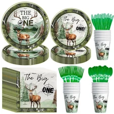 Hunting 1st Birthday Decorations Boy Tableware, Deer Camo Theme The Big One P...