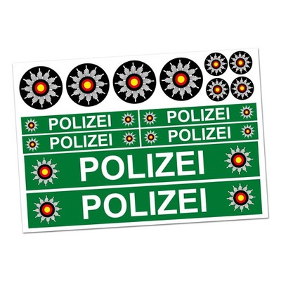6 x Polizei Auto Boot Caravan Bus Bike Fahrrad Aufkleber grün Plakette RC Car