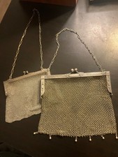 two antique german silver mesh purses chainmail metal bags vintage