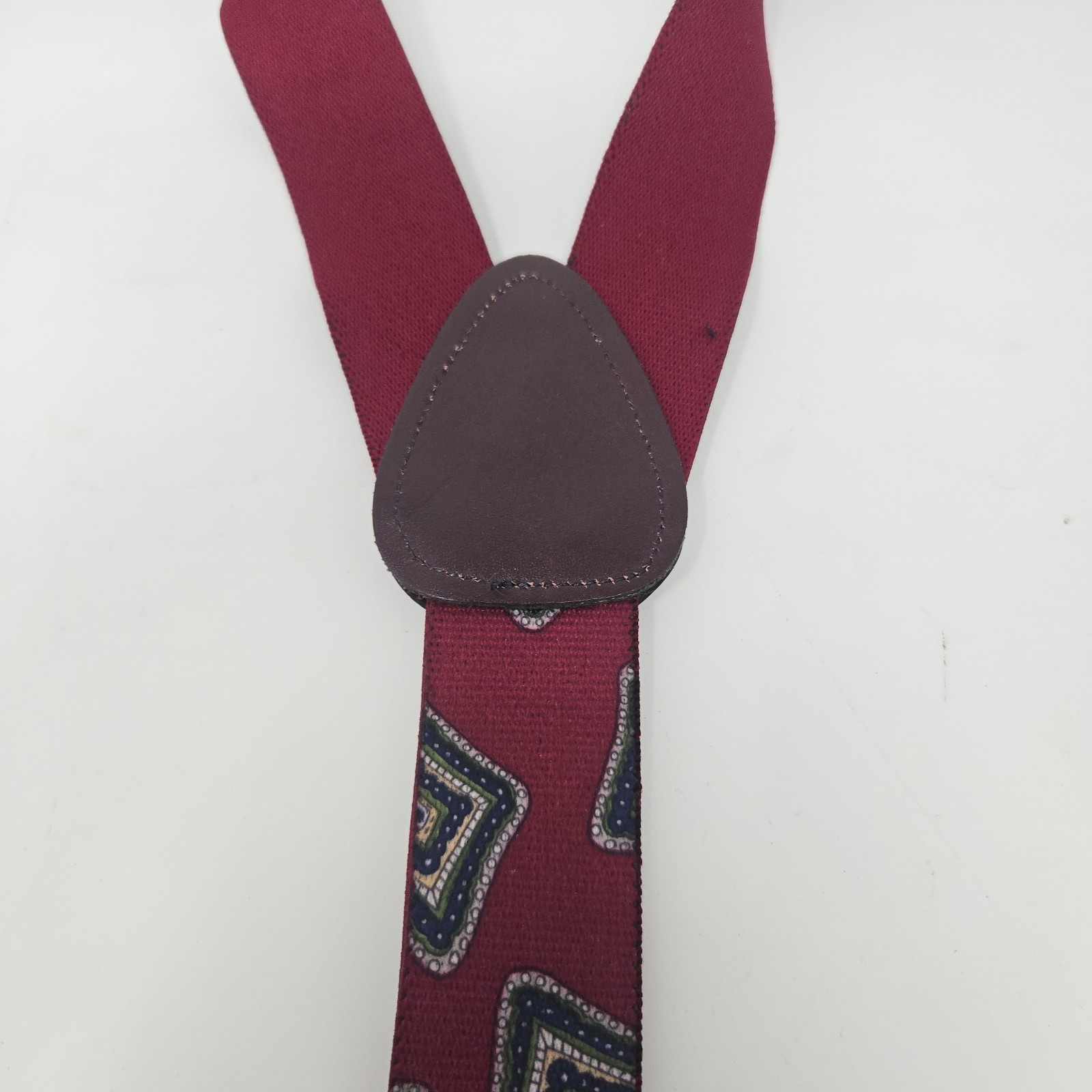 ​Vintage Y-Back Suspenders Burgundy Green Medallion Silk Jacquard Button Ends image 3
