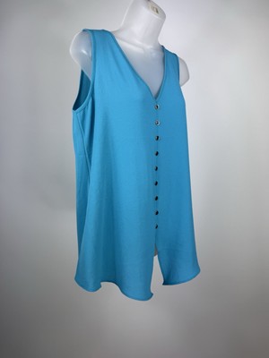 Spense Women s M Aquamarine W/Black Buttons Tank Tunic Blouse
