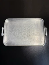 VINTAGE ARTHUR ARMOUR TRAY HAMMERED ALUMINUM SERVING TRAY COWBOY & WAGON SCENE